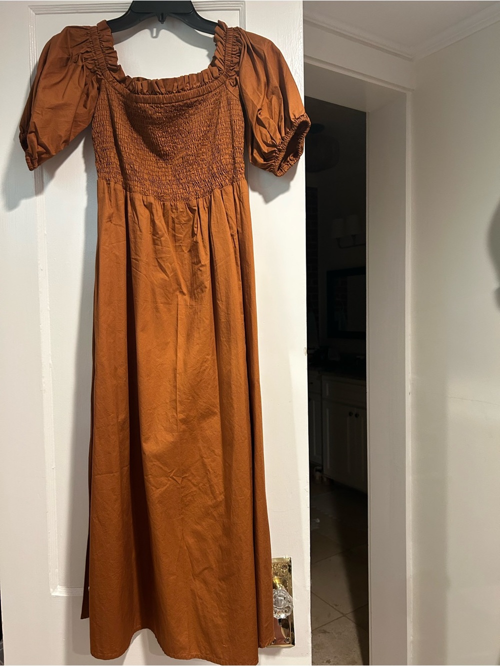 Old Navy Rust-Orange Smocked Maxi Dress with Puff Sleeves